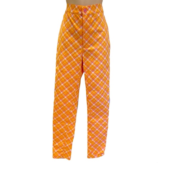 Urban Outfitters Orange Plaid Super High Rise Trouser Retro Y2K Pants - Picture 2 of 5